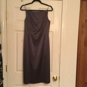 Vintage Tahari Gunmetal Square Neck Sheath Dress